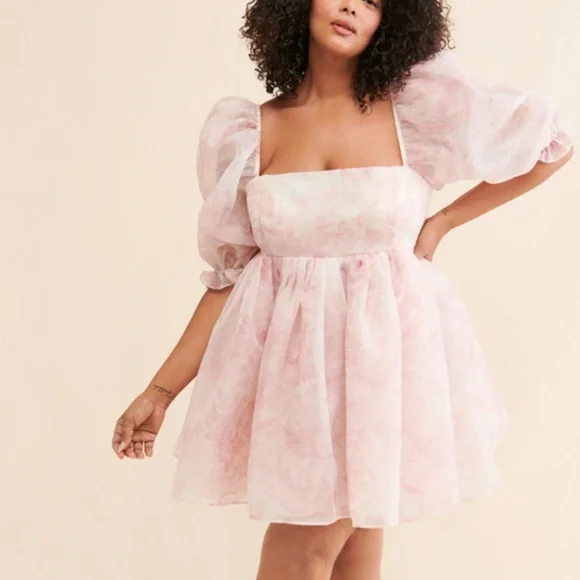 Selkie puff organza dress pink white mini XXL - Picture 4 of 9